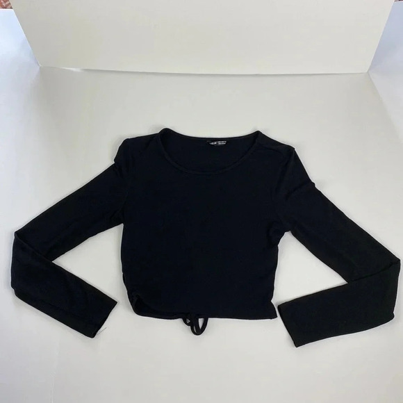 3/$15 Basic casual tie back long sleeve round neck scoop crop neck top small - Picture 4 of 13